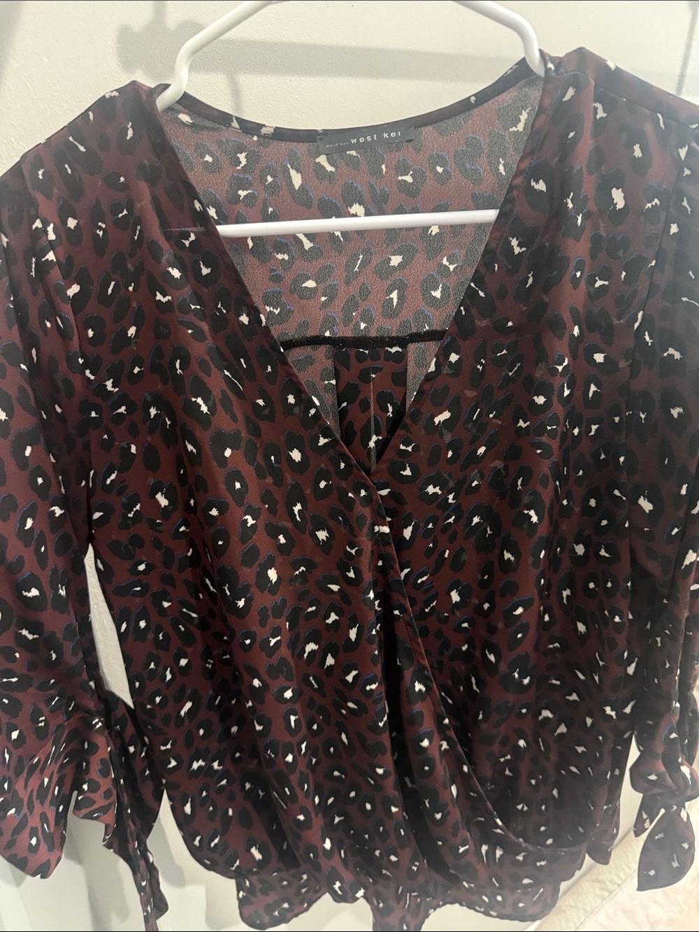 West Kei Animal Print Wrap Blouse Tie Sleeve Top Size small